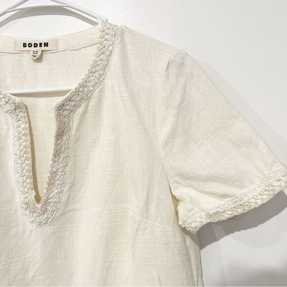 Boden Fringe Trim Hem Mini Shift Dress in Ivory 100% Cotton Pullover size 6R - Picture 11 of 13